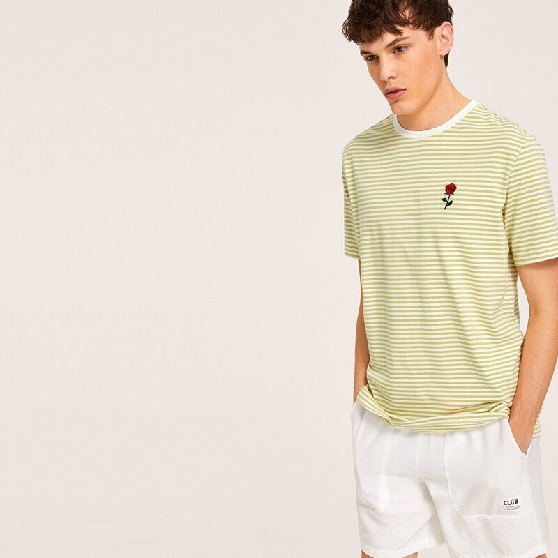 

Guys Rose Embroidered Striped T-shirt, Yellow