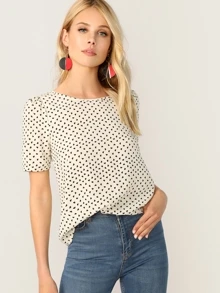 SHEIN 後蝴蝶結心形印花上衣 - 米色 - 查看 2