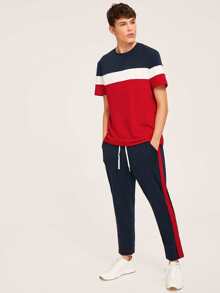 Manfinity 男士拼色tee和抽繩腰褲子套裝 - 彩色 - 查看 3