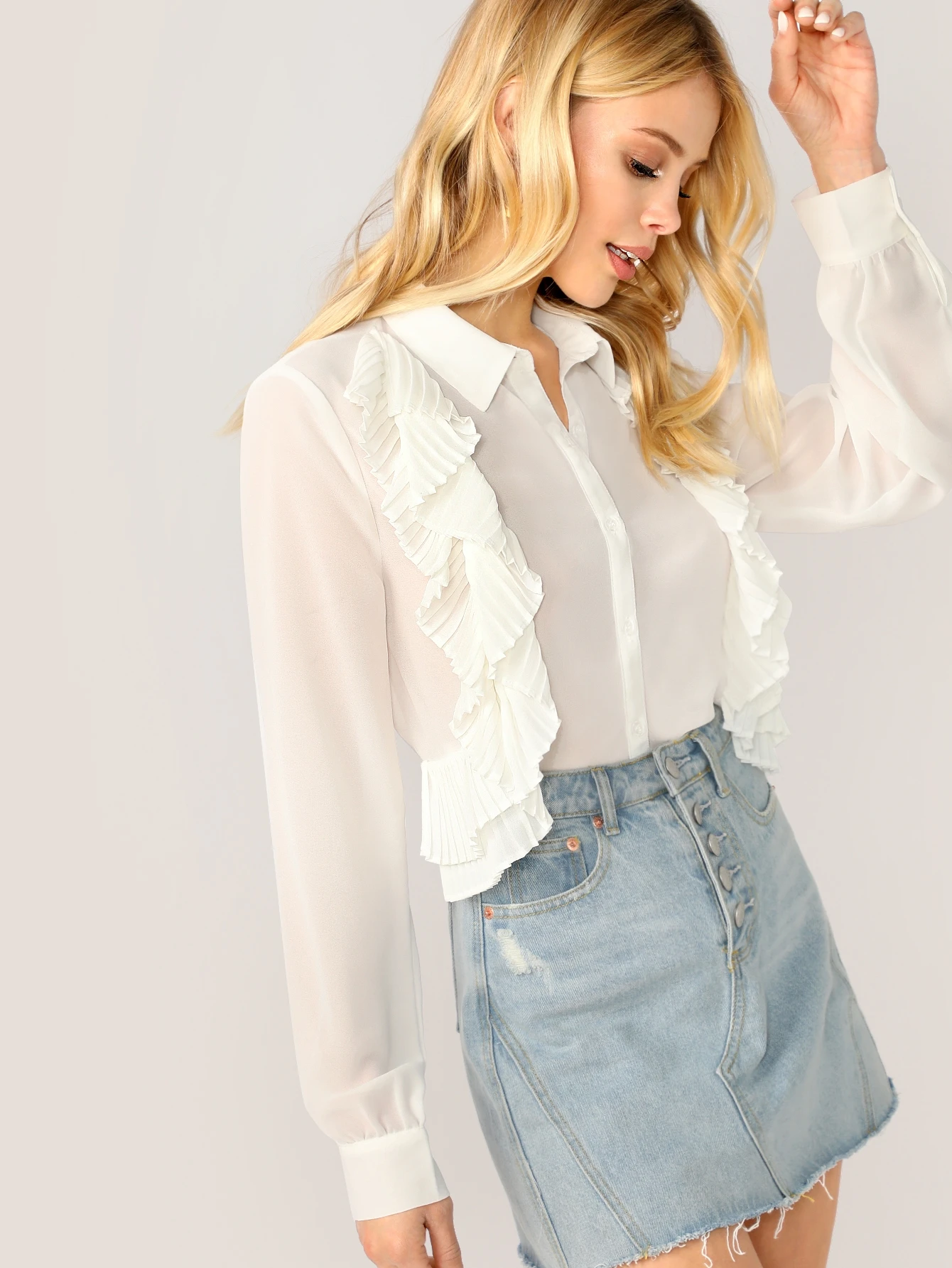 ruffle button up blouse