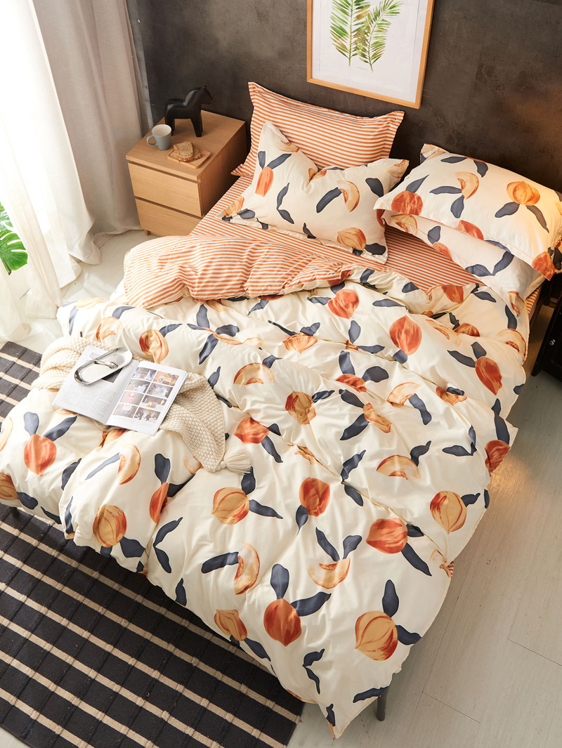 Peach Print Bedding Set Romwe