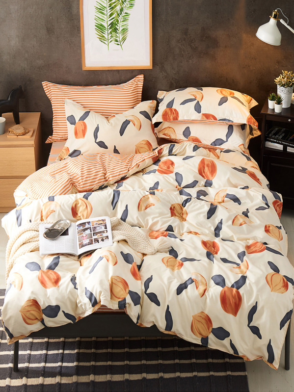 Peach Print Bedding Set Shein Uk