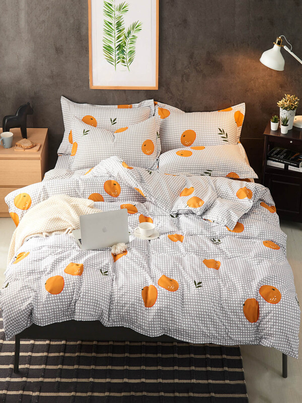 Orange Print Bedding Set Shein