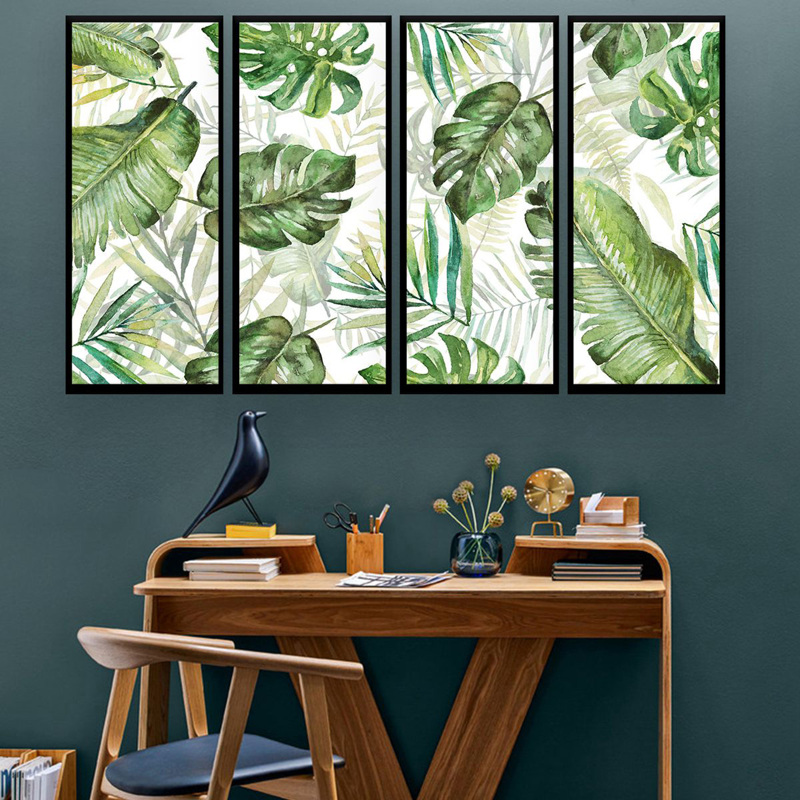 

Leaf Print Wall Art 4pcs, Green