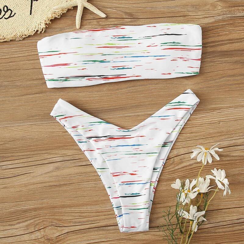 

Bandeau With High Cut Bikini Set, Multicolor