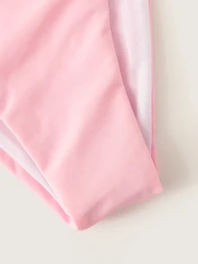 Self Tie Halterneck Triangle Tanga Bikini Set Summer Beach - Baby Pink - View 5