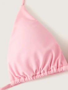 Self Tie Halterneck Triangle Tanga Bikini Set Summer Beach - Baby Pink - View 4
