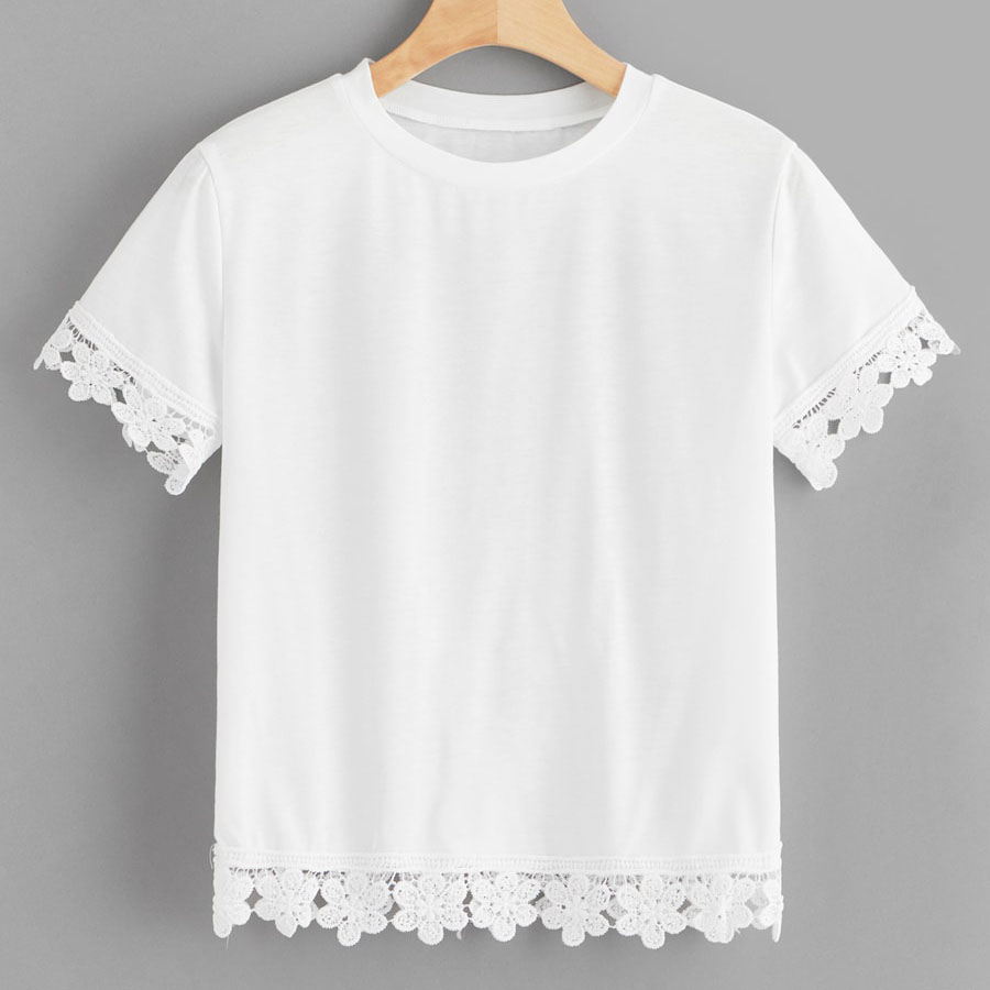 

Plus Contrast Lace Tee, White