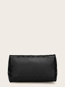 Quilted Detail Top Handle Bag - Black - View 2
