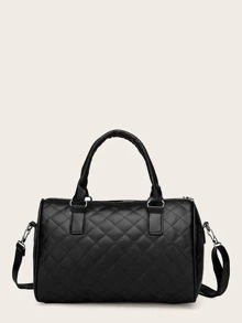 Quilted Detail Top Handle Bag - Black - View 3