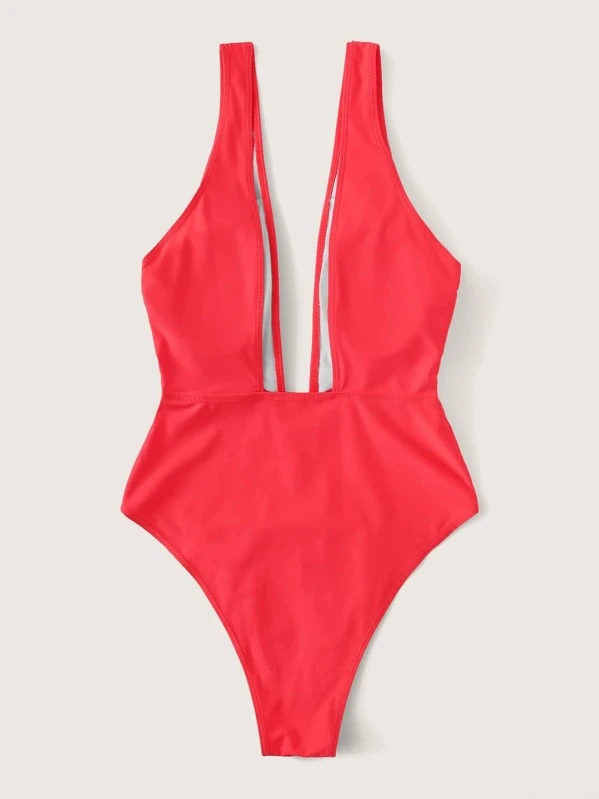 neon red swimsuit