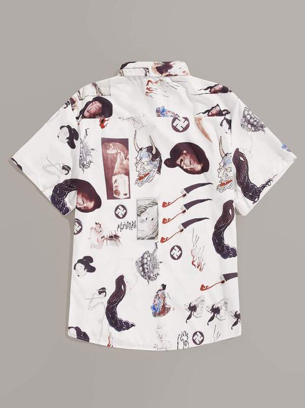 Camisa para hombres con estampado de figura y animal | ROMWE Camisa para hombres con estampado de figura y animal | ROMWE