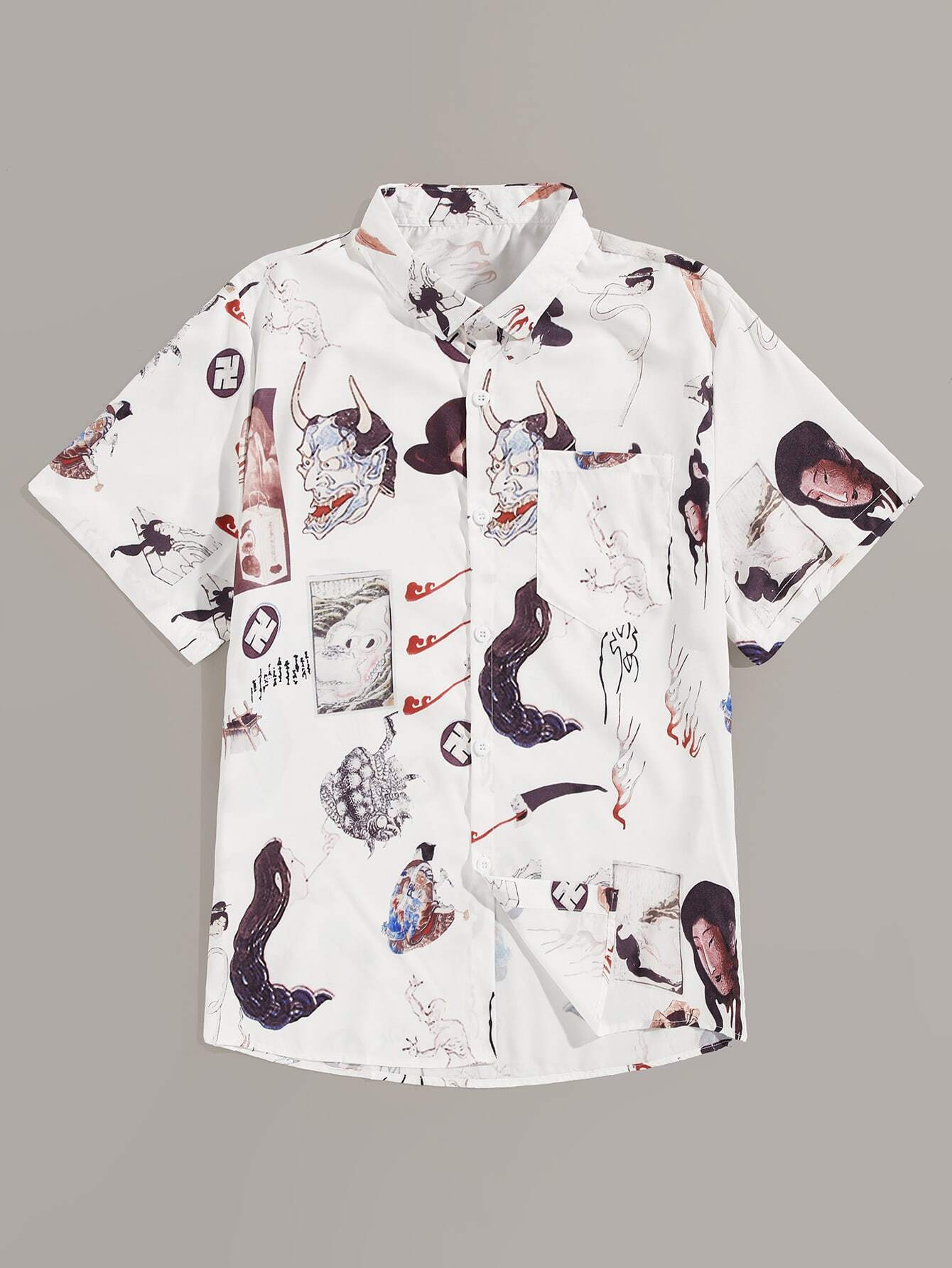 Camisa para hombres con estampado de figura y animal | ROMWE Camisa para hombres con estampado de figura y animal | ROMWE
