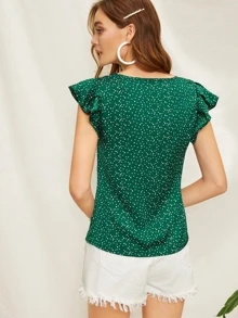 Blusa de lunares de manga mariposa - Verde - Ver 2
