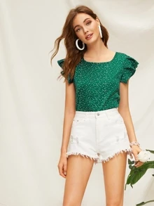 Blusa de lunares de manga mariposa - Verde - Ver 3