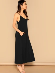 SHEIN LUNE Pocket Patched Swing Cami Dress - Black - View 3