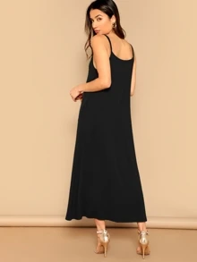 SHEIN LUNE Pocket Patched Swing Cami Dress - Black - View 2