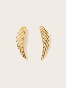 Leaf Detail Ear Climber 1pair - Yellow Gold - View 2