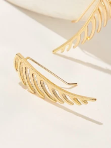 Leaf Detail Ear Climber 1pair - Yellow Gold - View 4