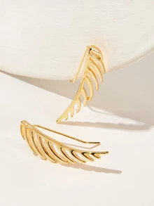 Leaf Detail Ear Climber 1pair - Yellow Gold - View 3