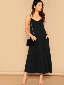 SHEIN LUNE Pocket Patched Swing Cami Dress - Black - View 1