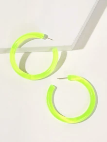素色剪裁熒光綠耳環1雙 - 綠色 - 查看 3