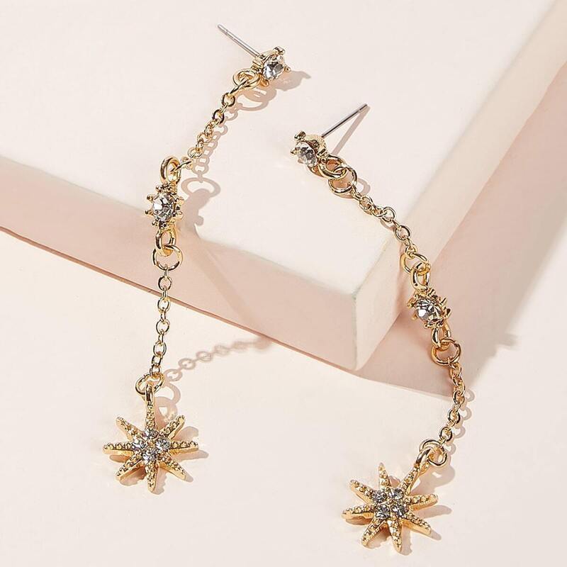 

Rhinestone Star Detail Chain Drop Earrings 1pc, Gold