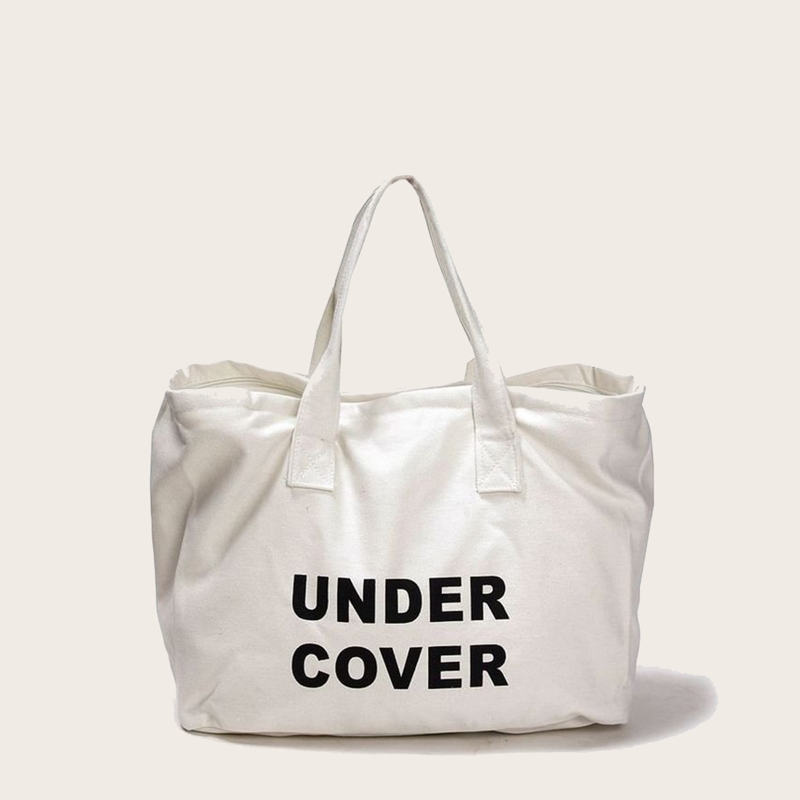 

Slogan Print Canvas Tote Bag, White