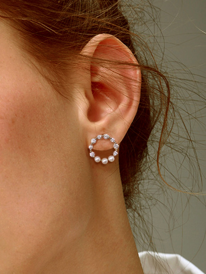 Rhinestone & Faux Pearl Circle Stud Earrings 1pair