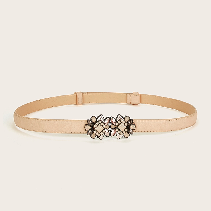 

Rhinestone Decor Buckle Belt, Beige