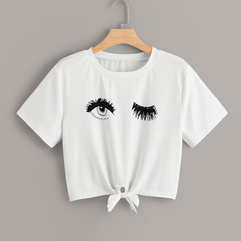 

Plus Eye Print Knot Hem Tee, White