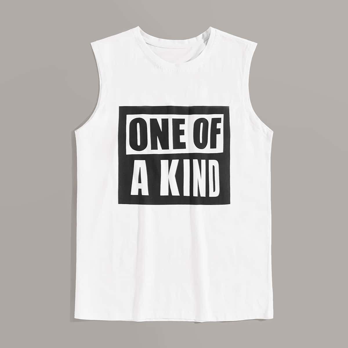 

Guys Letter Print Tank Top, White