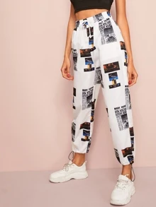 Pantalon avec cordon à la taille - Blanc - Voir 3