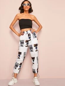Pantalon avec cordon à la taille - Blanc - Voir 4