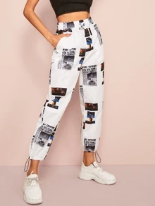 Pantalon avec cordon à la taille - Blanc - Voir 1