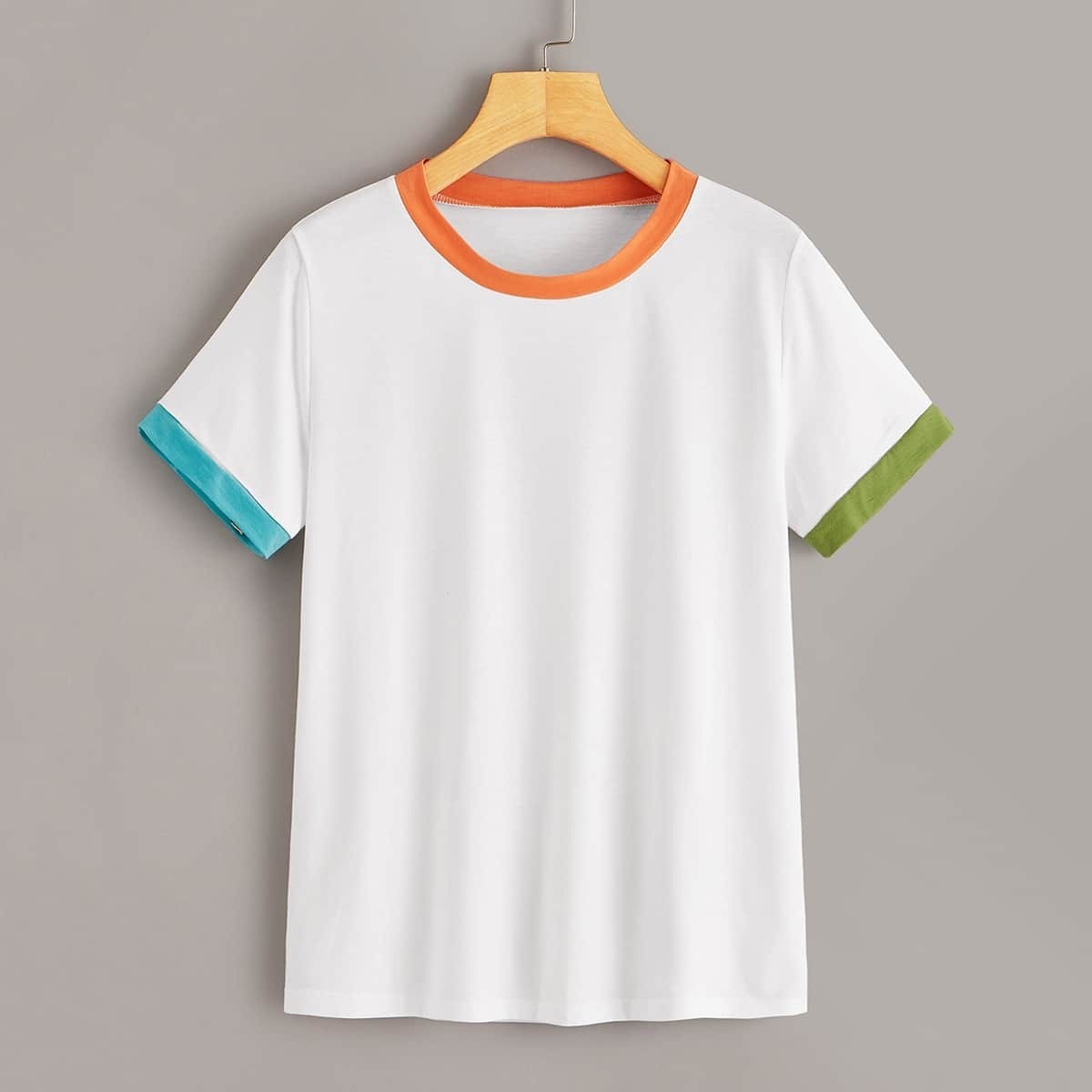 

Contrast Trim Ringer Tee, White