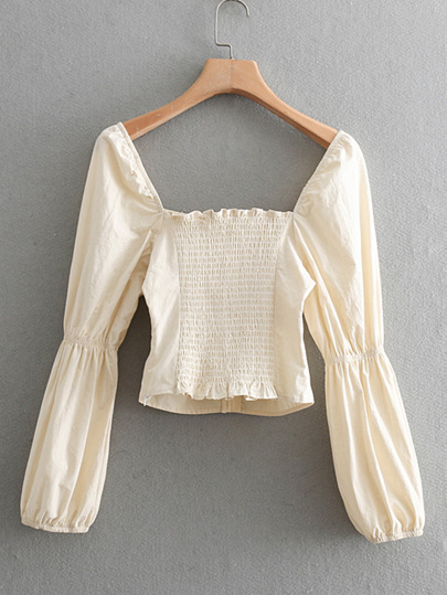 Covered Button Shirred Crop Top