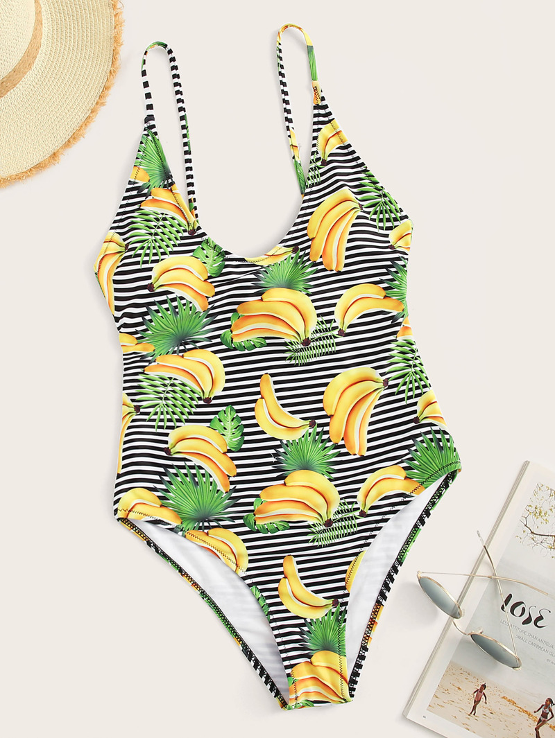 Pieza Estampado Banana Bañador Una Con Rayas Y De qpSMUzV