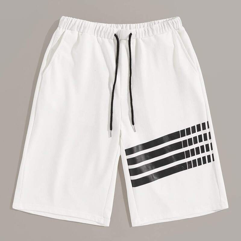 

Guys Striped Drawstring Waist Sweat Shorts, White