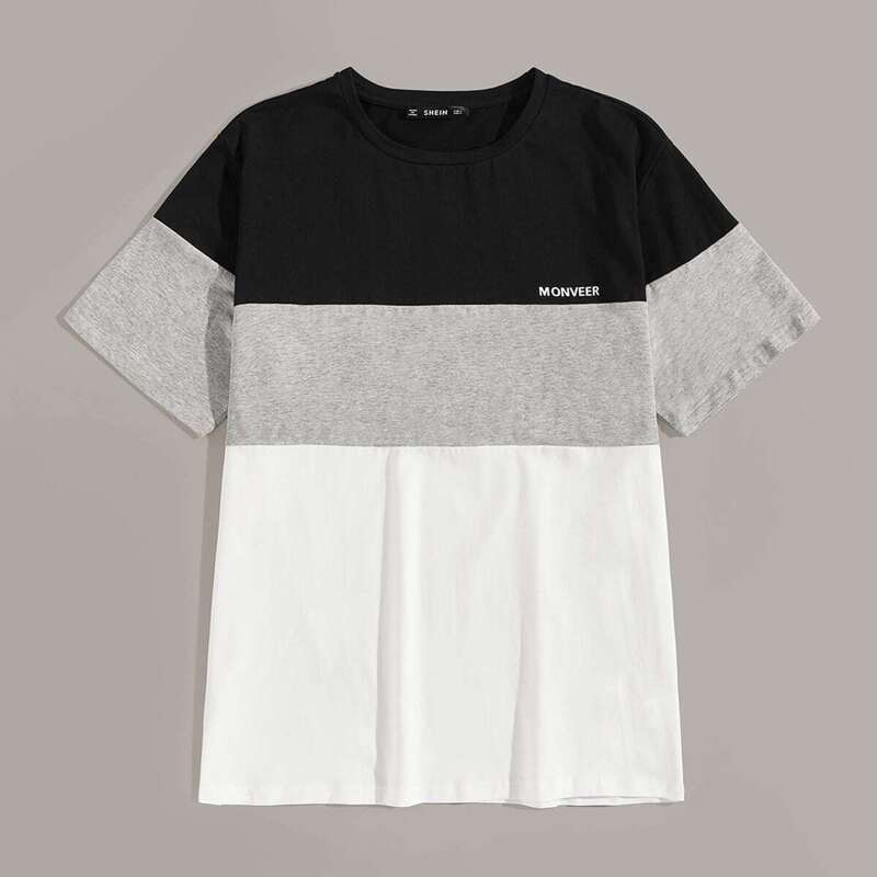 

Guys Letter Print Colorblock Tee, Multicolor