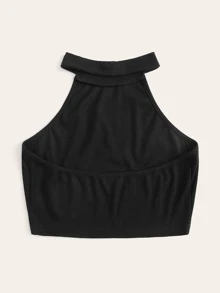 SHEIN EZwear Top halter corto sólido tejido de canalé - Negro - Ver 2