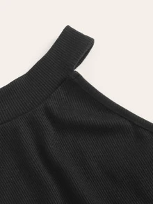 SHEIN EZwear Top halter corto sólido tejido de canalé - Negro - Ver 4