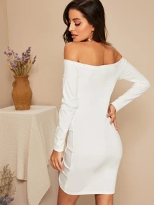 SHEIN Drawstring Front Ruched Off Shoulder Dress - White - View 2
