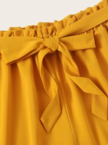 Plus Paperbag Waist Belted Shorts - Mustard Yellow - View 3