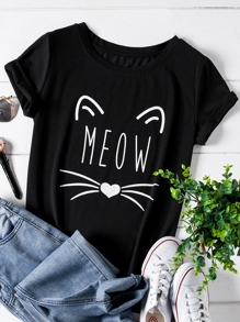 Plus Cartoon & Letter Print Tee