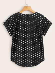Blusa asimétrica de espalda con abertura de ojo de lunares - Negro - Ver 2