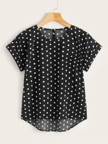 Blusa asimétrica de espalda con abertura de ojo de lunares - Negro - Ver 1