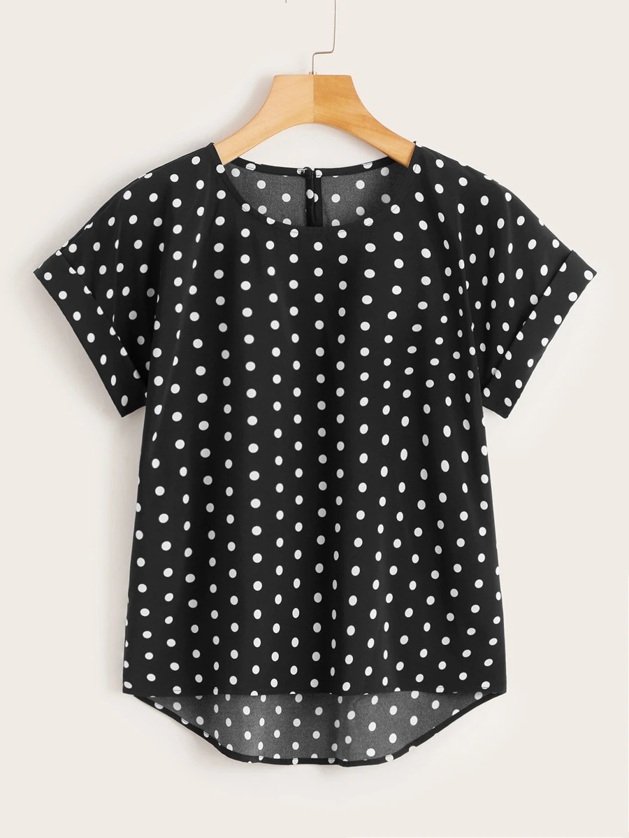 Blusa asimétrica de espalda con abertura de ojo de lunares - Negro - Ver 1
