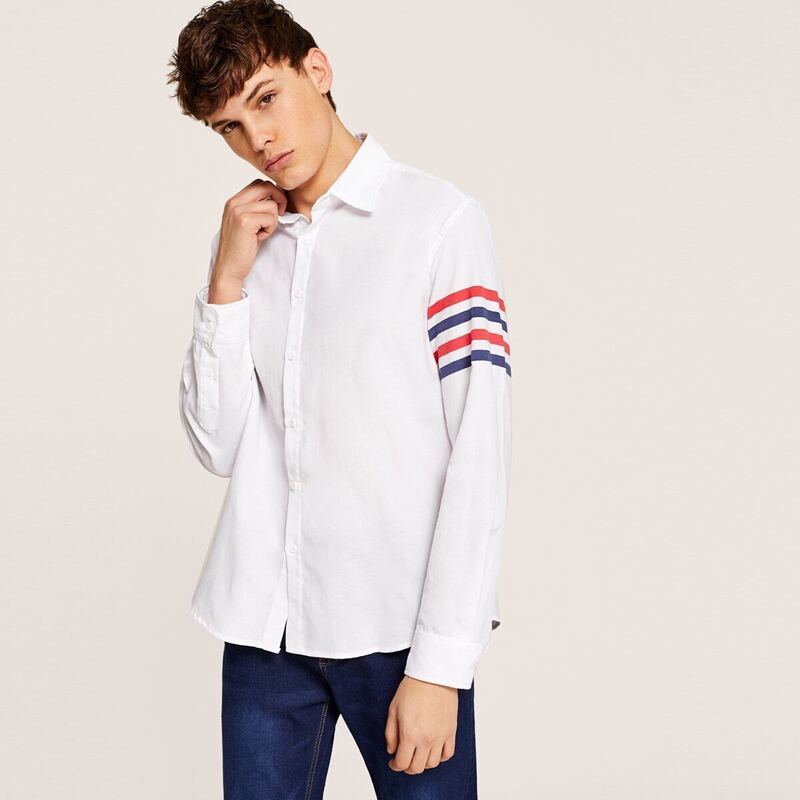 

Guys Striped Sleeve Shirt, White