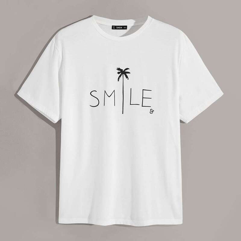 

Guys Letter & Tropical Print Tee, White